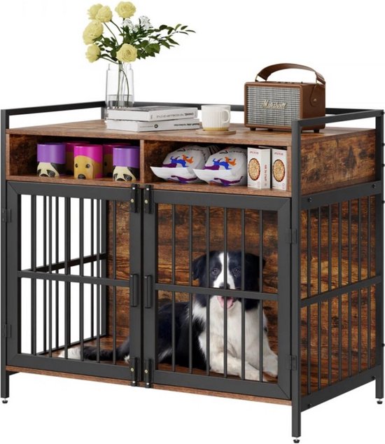 Hondenbench - Hondenhok - Hondenkooi - Hondelkennel - Hout en RVS - Hondentransportbox - Bijzettafel - Voor binnen en buiten