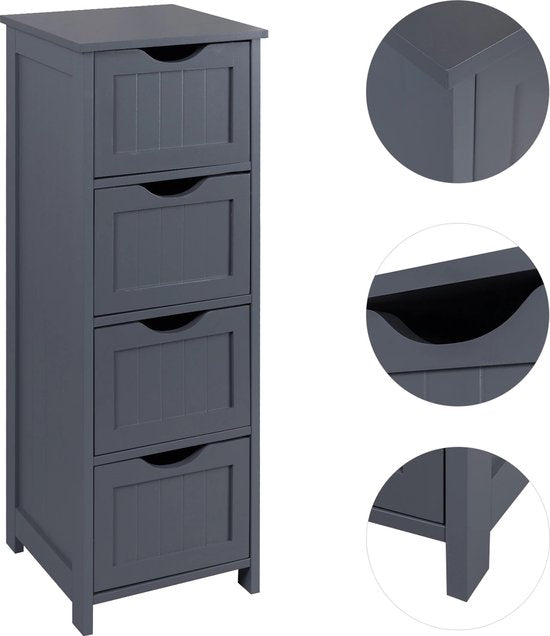 Happyment Kolomkast Badkamermeubel staand - Badkamerkast hoog - Badkamer - Grijs - 4 lades - 30x30x81cm