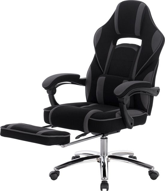 Happyment Gamestoel Berlin - Grijs - Met rugleuning en armleuning - In hoogte verstelbaar - Ergonomisch - Stof