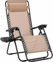 Opvouwbare stoel verstelbare stalen gaas - Zero Gravity lounge stoel - Fauteuils met kussens en bekerhouder - Beige - 2 Stuks