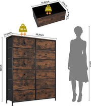 Dressoir kast - Industrieel - voor Woonkamer of slaapkamer met 12 Lades - Stof en stalen frame - Ladekast - Opbergkast