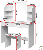 Bolt Edge Kaptafel - Wit - Inclusief Spiegel en Krukje - Make-up Tafel voor Meisjes