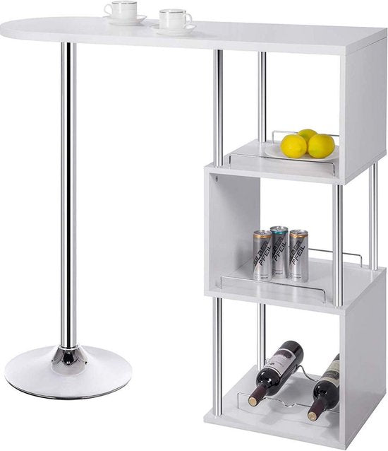 Happyment Bartafel Oxford - Met opbergruimte - Voor binnen - Keuken - Metalen poot - Hout - Rechthoekig - Wit - 113x40x105cm