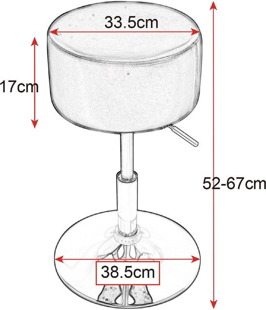 Ronde Barkruk - Grijs - Ergonomisch - Met rugleuning - Verstelbaar - Zithoogte 52-67cm - Set van 1