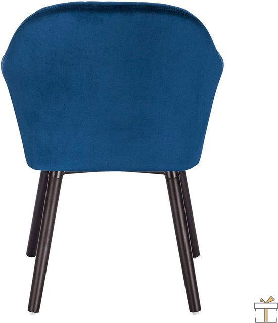 Happyment Eetkamerstoelen Blauw Deluxe - Set van 4 - Woonkamerstoelen met rugleuning - Keukenstoelen - Fauteuil - Kuipstoel - Fluweel
