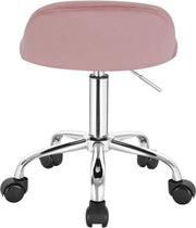Luxe werkkruk - Op wielen - Roze - Zadelkruk - Kapperskruk - Tabouret draaikruk - Zonder rugleuning - Ergonomisch - Velvet