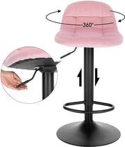 Barkrukken Ziva - Met rugleuning - Barstoelen ergonomisch - Keuken - Roze - Verstelbaar in hoogte - Set van 2 - Zithoogte 62-83cm - Velvet
