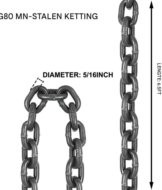Kettingslinger - 4 ton - Rateltakel - katrol takel - Kettingtakel lier - 2.8m Hefhoogte - Hefboomtakel - Vier poot stalen haak