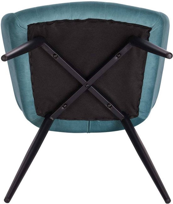 Happyment Stoel Turijn - Eetkamerstoel - Turquoise Velvet - Zwarte Metalen poten - set van 1 - Zithoogte 47cm - deluxe