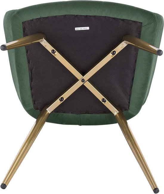 Happyment Stoel Jero - Eetkamerstoel - Donkergroen Velvet - Gouden Metalen poten - set van 1 - Zithoogte 47cm - deluxe