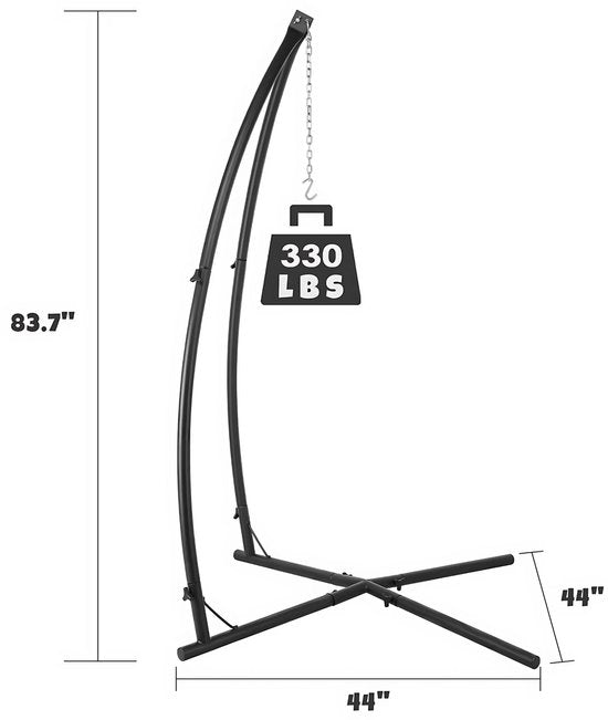 Metalen Hangstoel Hangmat C-Standaard - Egg hangstoel Chair - Schommel - Voor Buiten, Terras en Balkon - Schommelstandaard voor Veranda en Stoel - 150 kg Capaciteit - 360° Rotatie