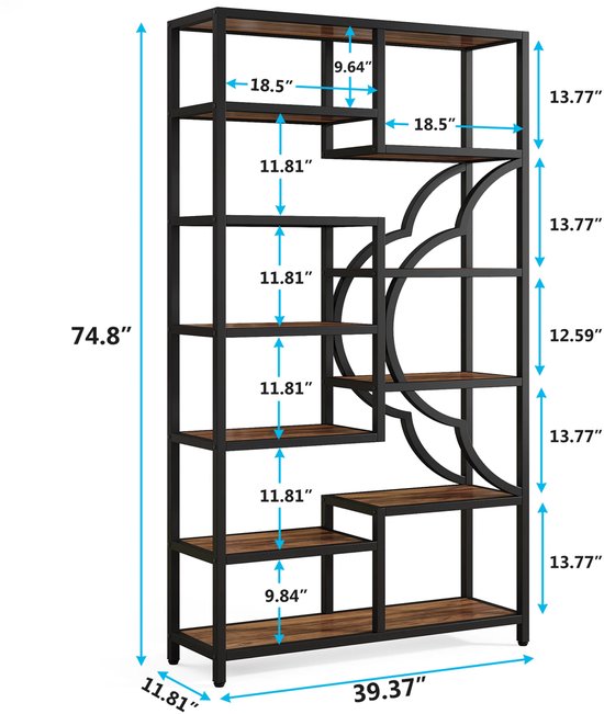Boekenkast Martino - Vakkenkast 180cm - Opbergkast - 11 lagen - Boekenrek - Woonkamer, slaapkamer, kantoor