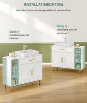 Wastafelkast - Voor Badkameropslag - Kast met 1 Lade, 2 Deuren en Open Compartiment met 3 Niveaus - Verstelbare Plank in Wit