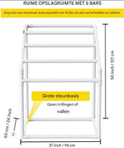 Handdoekkenrek - Badkamer - Vrijstaand - Zonder boren - 5 Rails - 8 Klemmen - 1 Haak - 25KG Capaciteit