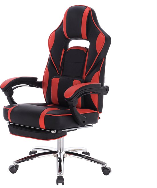 Happyment Gamestoel Manchester - leer - Met rugleuning en armleuning - In hoogte verstelbaar - Ergonomisch - Rood