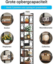 Boekenkast - 200cm - Hoog - Wandplank - Boekenrek - 7-laags
