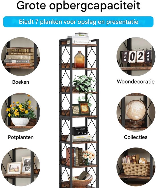 Boekenkast - 200cm - Hoog - Wandplank - Boekenrek - 7-laags