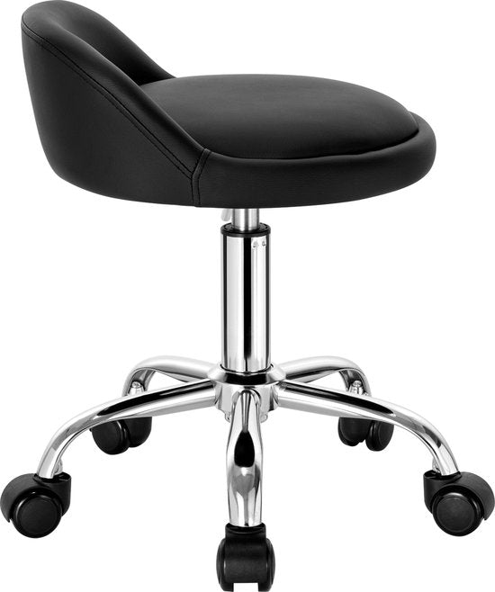 Luxe werkkruk - Op wielen - Zwart - Zadelkruk - Kapperskruk - Tabouret draaikruk - Zonder rugleuning - Ergonomisch - Kunstleer