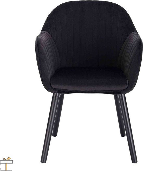 Eetkamerstoelen Zwart Deluxe - Set van 4 - Woonkamerstoelen met rugleuning - Keukenstoelen - Fauteuil - Kuipstoel - Fluweel
