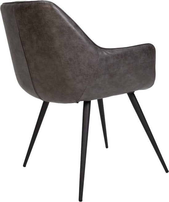 Happyment Eetkamerstoel Gerio - Antraciet - Stoel - Kunstleer - Metalen poten - Set van 1 - Zithoogte 49cm