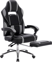 Happyment Gamestoel Tokio - leer - Met rugleuning en armleuning - In hoogte verstelbaar - Ergonomisch - Grijs