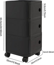 Nachtkastje - Bijzettafel - met Wielen - 32 cm - met Verborgen Opbergruimte - Moderne Opbergtafel voor Slaapkamer & Woonkamer - 3-laags - Zwart
