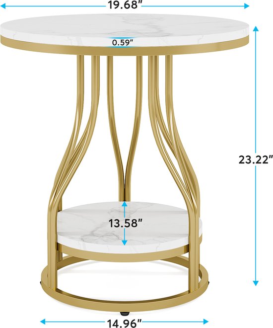 Moderne Bijzettafel met 2 Lagen - Marmerlook - Goud - Voor woonkamer of slaapkamer - Tafeltje