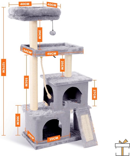 Luxe Krabpaal - Creme - Inclusief hangmat - Geschikt voor kittens - 127cm