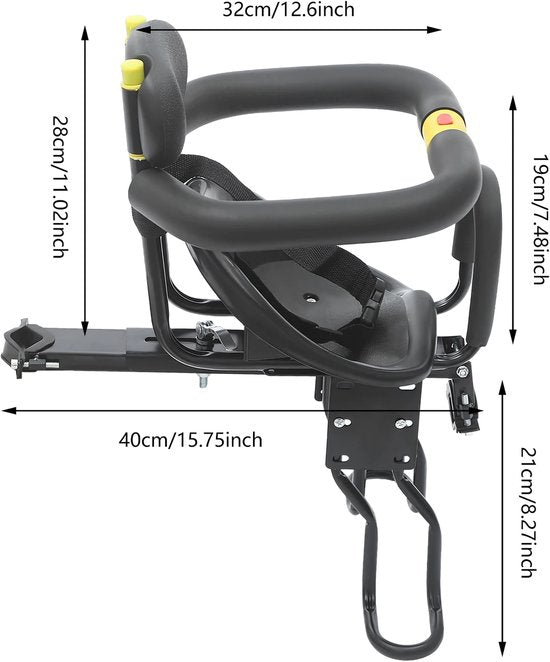 Fiets kinderzitje - Kinderzitje - Fietszitje - tot 35 kg - Voor Kinderveilig Fietsen - Ergonomisch Ontwerp met Verstelbare Pedalen, Veiligheidsgordel & Sponsvangrail - Zwart