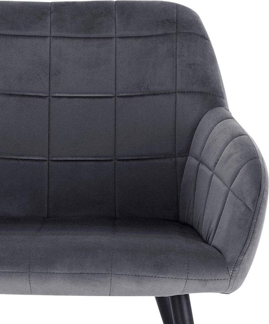 Happyment Stoel Verino - Eetkamerstoel - Donkergrijs Velvet - Zwarte Metalen poten - set van 1 - Zithoogte 47cm - deluxe