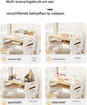 Moderne kindertafel - Activiteiten tafel - 2 stoelen - Speeltafel - In Hoogte Verstelbaar - Studeertafel voor Kinderen - Bruin
