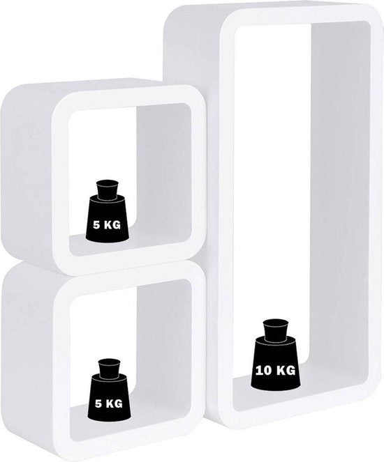Bolt Edge Wandplank Cube - Donkerblauw/Wit - Zwevend - Set van 3 - Voor fotolijsten en boeken