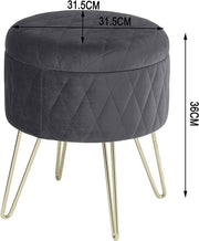 Happyment Poef deluxe - Voetenbank met opbergruimte - Donkergrijs - Opbergbox hocker - Zitkist met deskel - Velvet - 31.5x31.5x36cm