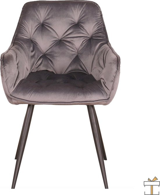 Happyment Eetkamerstoelen Fluweel - Grijs - Woonkamerstoelen - Fauteuil - Keukenstoelen - Kuipstoel - Set van 2