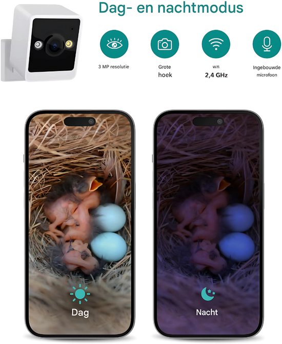 Vogelhuisje Nero - Met camera - Voor tuin en buitengebruik - Microfoon - Met app - Slim hangend doe-het-zelf huisje met camera - Gemaakt van hout