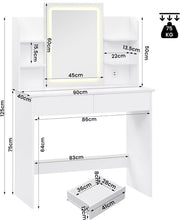 Witte Kaptafel met LED Spiegel - Verstelbare Helderheid & 2 USB Poorten - Moderne Make-up Tafel voor Slaapkamer