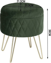 Happyment Poef deluxe - Met opbergruimte - Groen - Voetenbank met opbergruimte - Opbergbox hocker - Zitkist met deskel - Rond - Velvet - 31.5x31.5x36cm