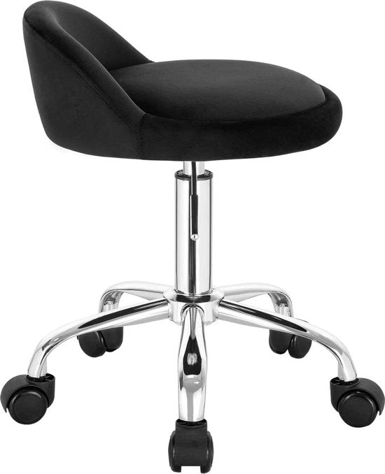 Luxe werkkruk - Op wielen - Zwart - Zadelkruk - Kapperskruk - Tabouret draaikruk - Zonder rugleuning - Ergonomisch - Velvet