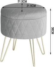 Happyment Poef deluxe - Voetenbank met opbergruimte - Lichtgrijs - Opbergbox hocker - Velvet - Zitkist met deskel - Lichtgrijs - 31.5x31.5x36cm