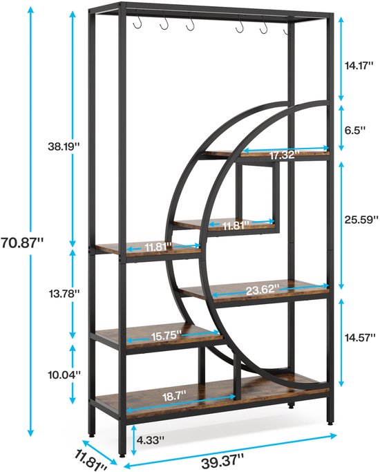 Plantenstandaard - Plantenrek Buiten - Bloemenpot - Voor binnen en buiten - 7 Lagen en S-Haken - Bruin - 179 cm hoog × 100 cm breed × 30 cm diep