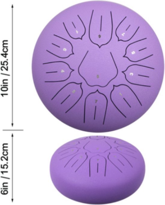 Happyment Steel Tongue Drum - 25 cm - 11 noten - Handdrum - Tong drum - Yoga - Handpan - Paars
