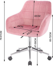 Bolt Edge Werkkruk - Roze - Op Wieltjes - Velvet - Ergonomische Bureaustoel - In Hoogte Verstelbaar - Met Armleuning