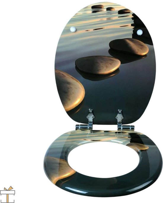 Happyment Antibacteriële Toiletbril Kiezel op water - WC Bril - Met Softclose - Universeel - Toiletbrillen – Toiletzitting