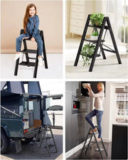 Aluminium Trapladder - 3-treden - Keukentrap - Huishoudtrap - Voor Huishoudelijk Gebruik - Veilig & Lichtgewicht Opstapje - Met Brede Stappen & Vouwbaar Design