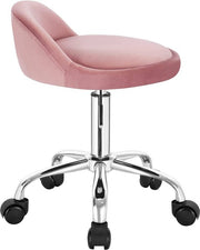 Luxe werkkruk - Op wielen - Roze - Zadelkruk - Kapperskruk - Tabouret draaikruk - Zonder rugleuning - Ergonomisch - Velvet