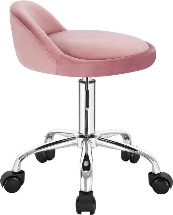 Luxe werkkruk - Op wielen - Roze - Zadelkruk - Kapperskruk - Tabouret draaikruk - Zonder rugleuning - Ergonomisch - Velvet