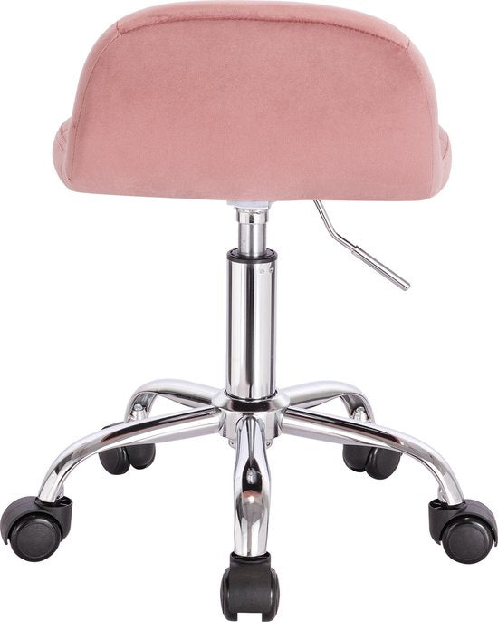Draaikruk modern- Met rugleuning Op wielen - Kapperskruk - Roze - Zadelkruk - Tabouret Werkkruk - Ergonomisch