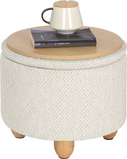Ronde Poef - Creme - Stof - Met opbergruimte - 39x39x33cm