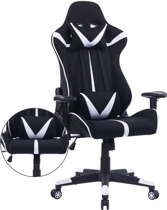 Bolt Edge Gamestoel - Wit/Zwart - Ergonomisch - Verstelbaar - Met Rugleuning en Armleuning - Stoffen Bekleding