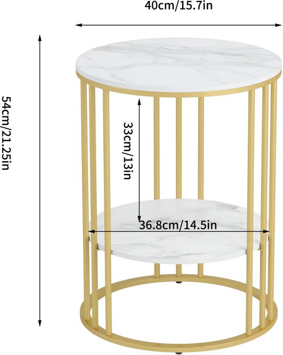 Ronde bijzettafel Malito Tavien - Salontafel - Woonkamer - Marmerlook - Side table - 40cm